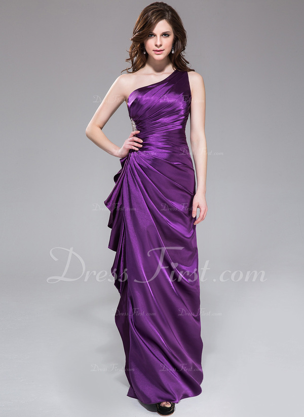 Sheath/Column OneShoulder FloorLength Charmeuse Evening Dress With