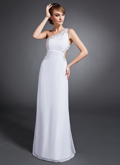 A-formet/Prinsesse En skuldret/asymmetrisk Gulv lengde Chiffon Festkjole med Frynse Profilering Palliet-belagt (017015106)
