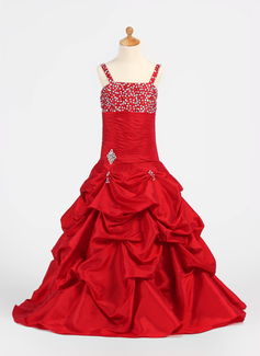 A-Line/Princess Floor-Length Taffeta Flower Girl Dress With Ruffle Beading