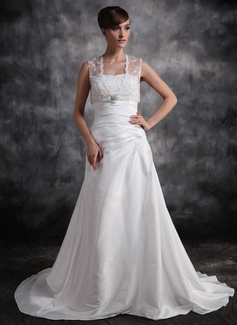 A-Line/Princess Sweetheart Court Train Taffeta Wedding Dress With Ruffle Beadwork (002011420)