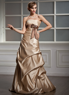 A-Line/Princess Strapless Court Train Satin Wedding Dress With Ruffle Sashes Beadwork (002000469)