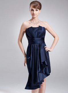 Sheath Scalloped Neck Asymmetrical Charmeuse Holiday Dress With Ruffle
