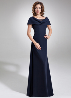 A-Line/Princess Cowl Neck Floor-Length Chiffon Tulle Mother of the Bride Dress With Ruffle Beading Sequins