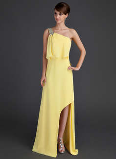 A-Line/Princess One-Shoulder Asymmetrical Chiffon Holiday Dress With Beading