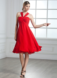 Empire V-neck Knee-Length Chiffon Cocktail Dress With Ruffle